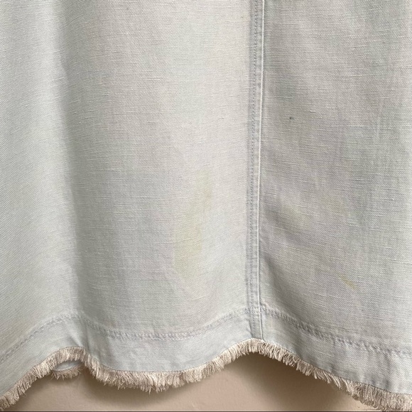 Wilfred Aritzia Trompette Linen Mini Dress Light Blue Raw Hem Pockets - Picture 4 of 12